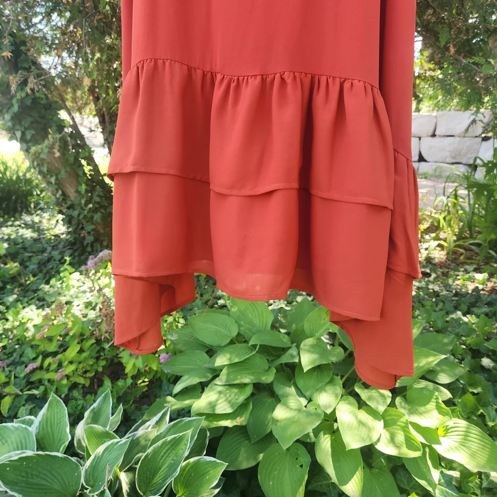 Rust Orange Sleeveless Ruffle Dress - Picture 4 of 6
